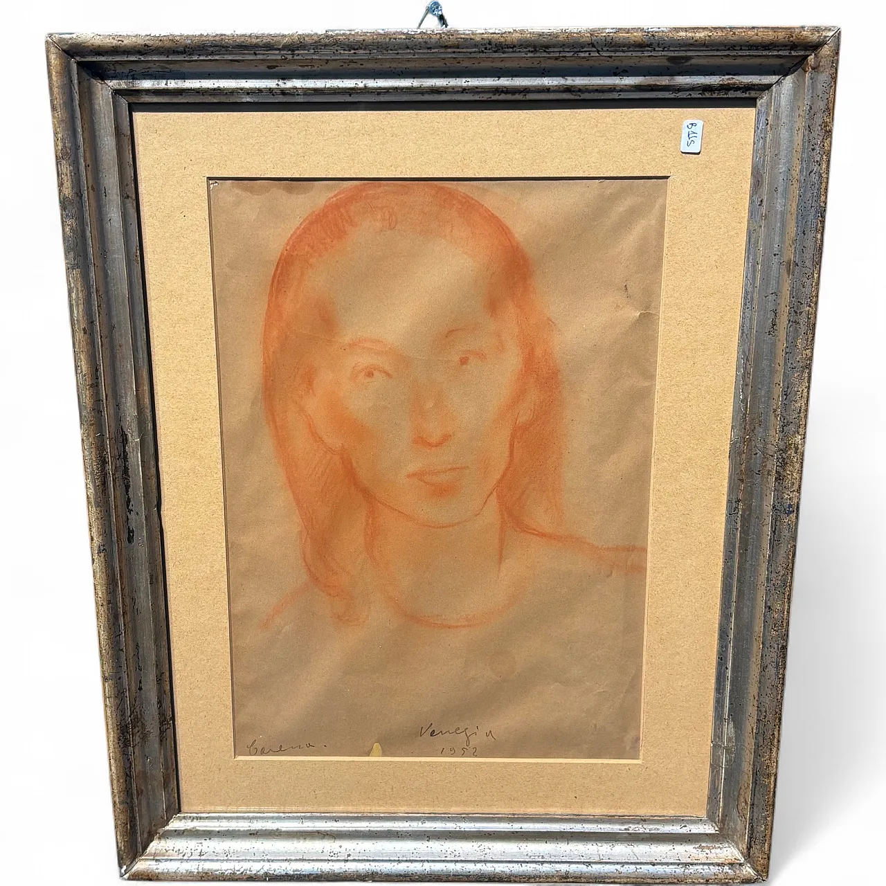 Sanguine drawing on paper by Felice Carena Face of Fanciulla Vene 11
