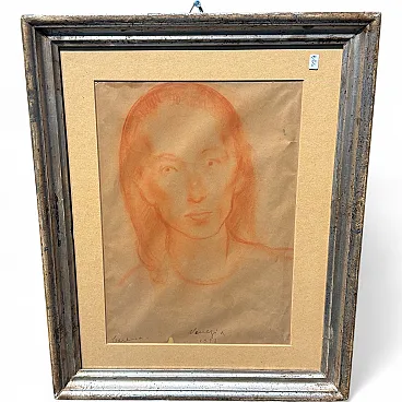 Sanguine drawing on paper by Felice Carena Face of Fanciulla Vene