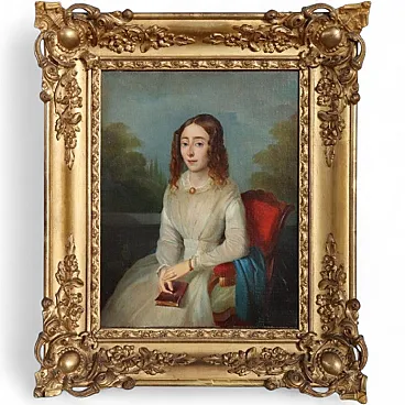 Dipinto olio su tela, Giovane donna con libro, '800