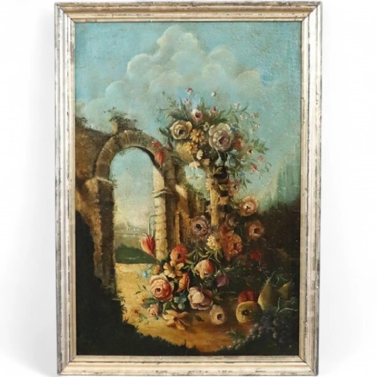 Oil painting on canvas still life with ruins, 19th century 18