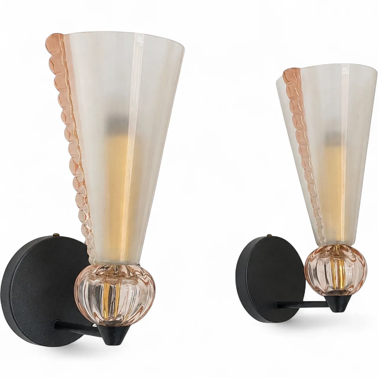 Pair of sconces in pink Murano glass by Barovier and Toso, 50s 14