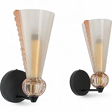 Pair of sconces in pink Murano glass by Barovier and Toso, 50s