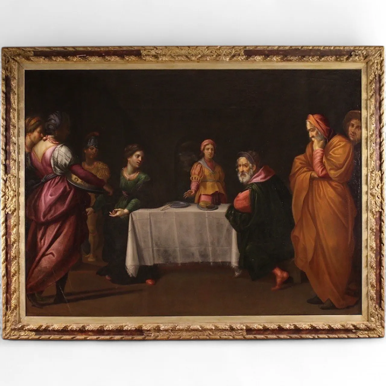 Large 17th century Italian painting, Herod's Feast 16