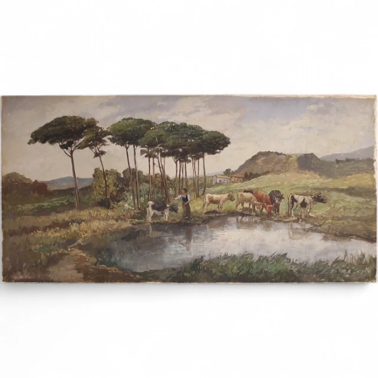 Bucolic landscape painting signed Giron from the 20th century 16