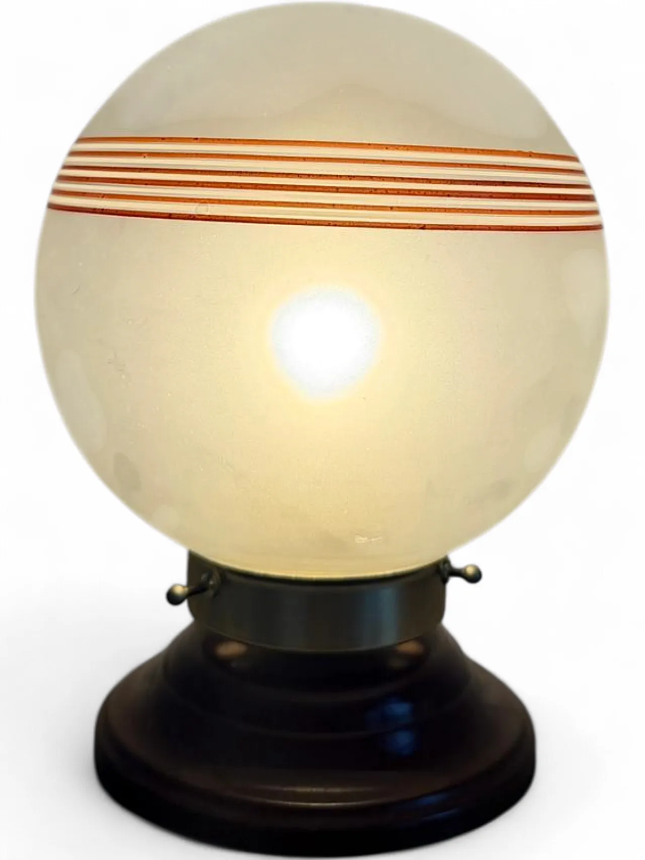 Italian Opaline Glass Globe Tobacco-Banded Shade, Brass Details, 1960s 8