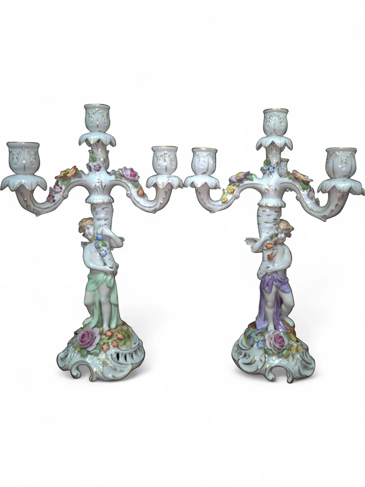 Coppia di candelabri in porcellana Capodimonte, metà secolo XX 20