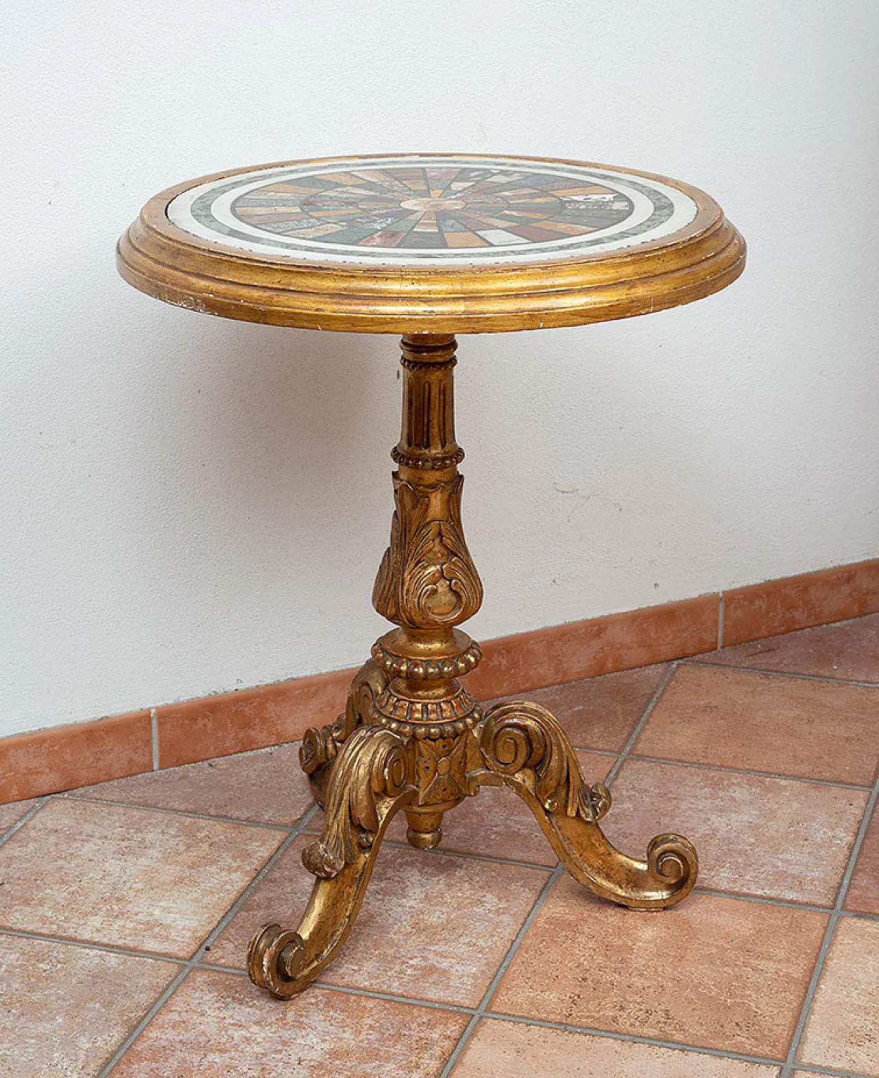 Antique Louis Philippe coffee table in gilded wood with committed top 4