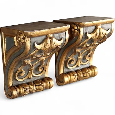 Pair of shelves in gilded wood, 19th century