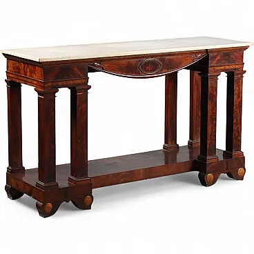 Empire console in mahogany and mahogany feather, 19th century