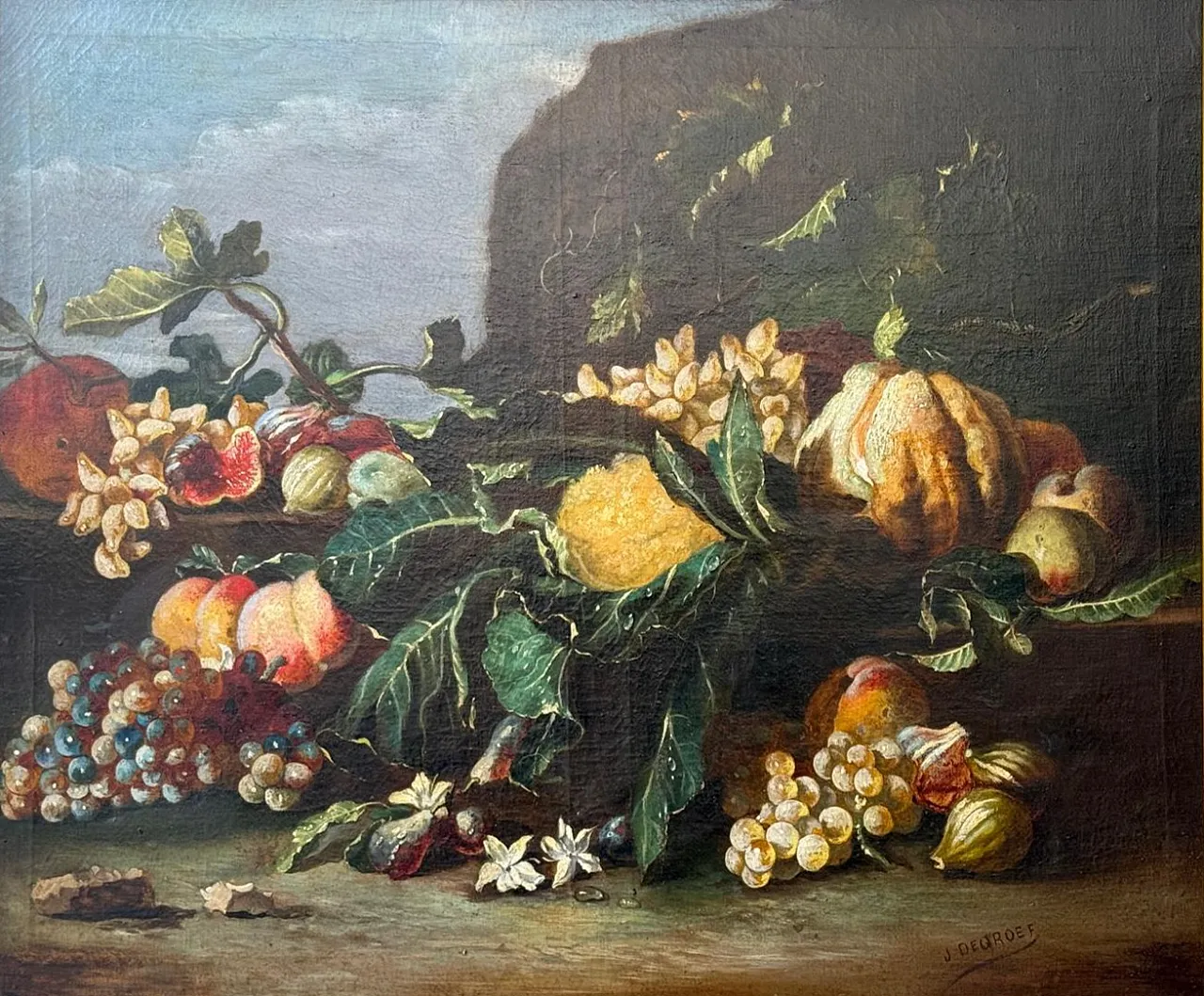 Still Life with Fruits, Signed Oil on Canvas, 19th Century 5