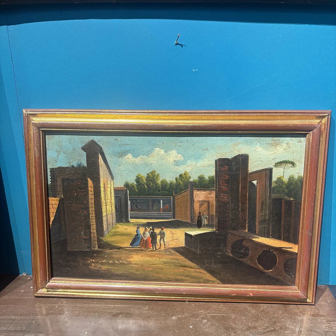 Oil painting on canvas of Pompeii excavations, 18th century 1
