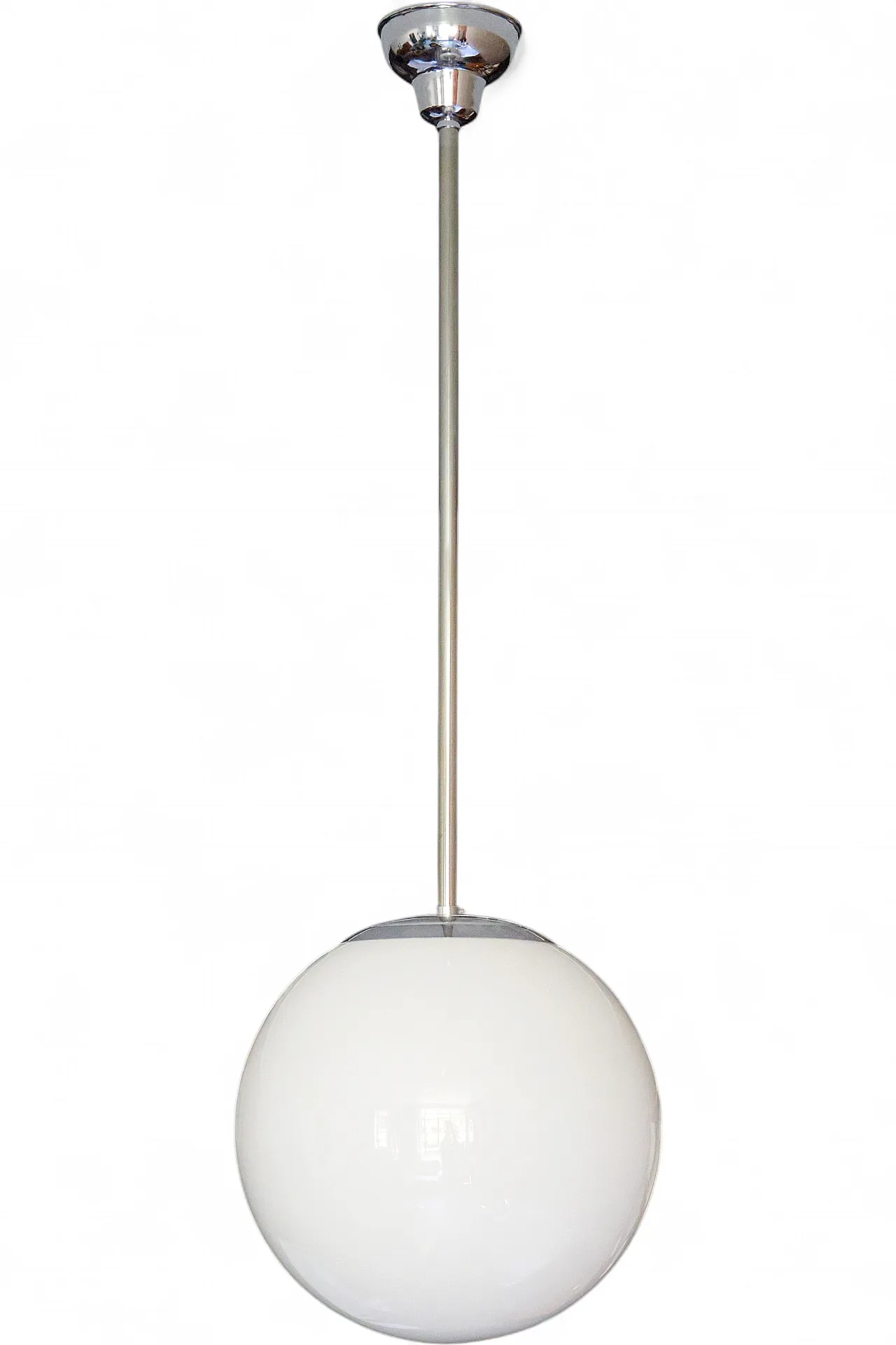 Bauhaus metal suspension with opaline glass bowl, 1940s 6
