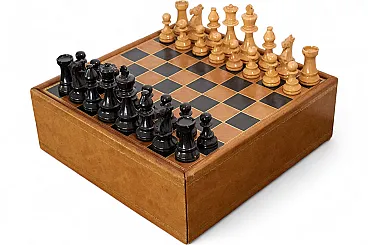 Chessboard with drawer covered in leather, 70s