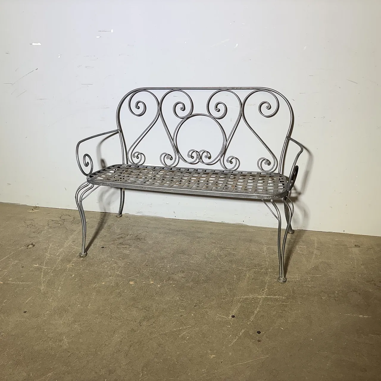 Bench in anthracite colored wrought iron, 1970s 1