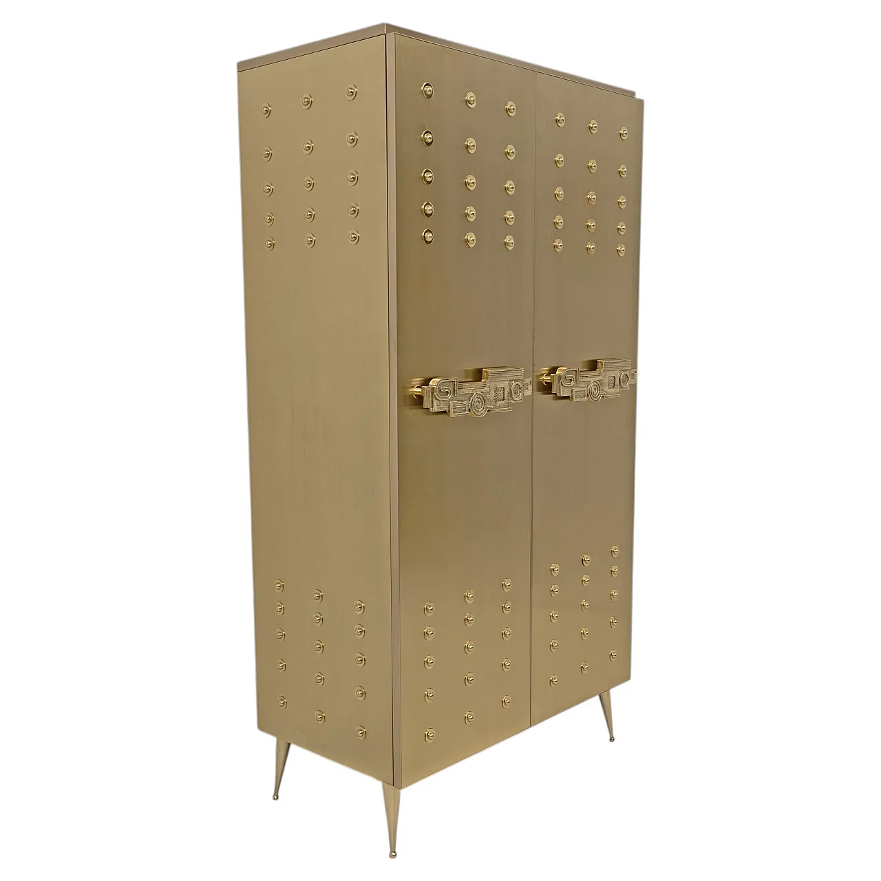 Brass bar cabinet with sculptural cast brass handles, 1980s 1