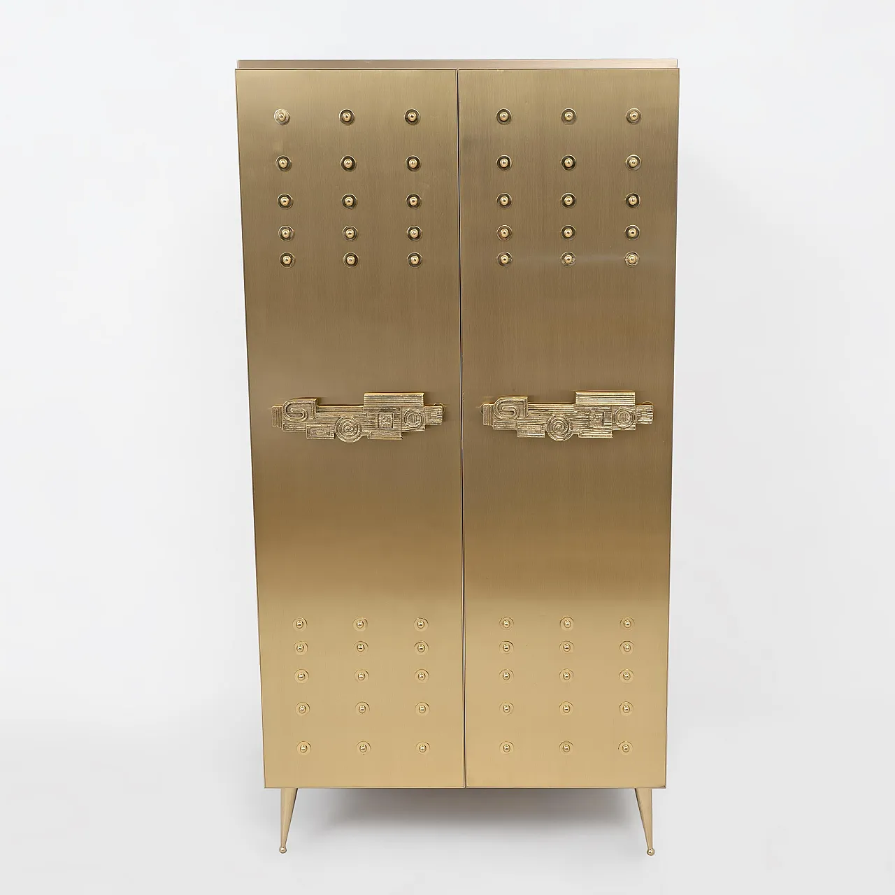 Brass bar cabinet with sculptural cast brass handles, 1980s 2
