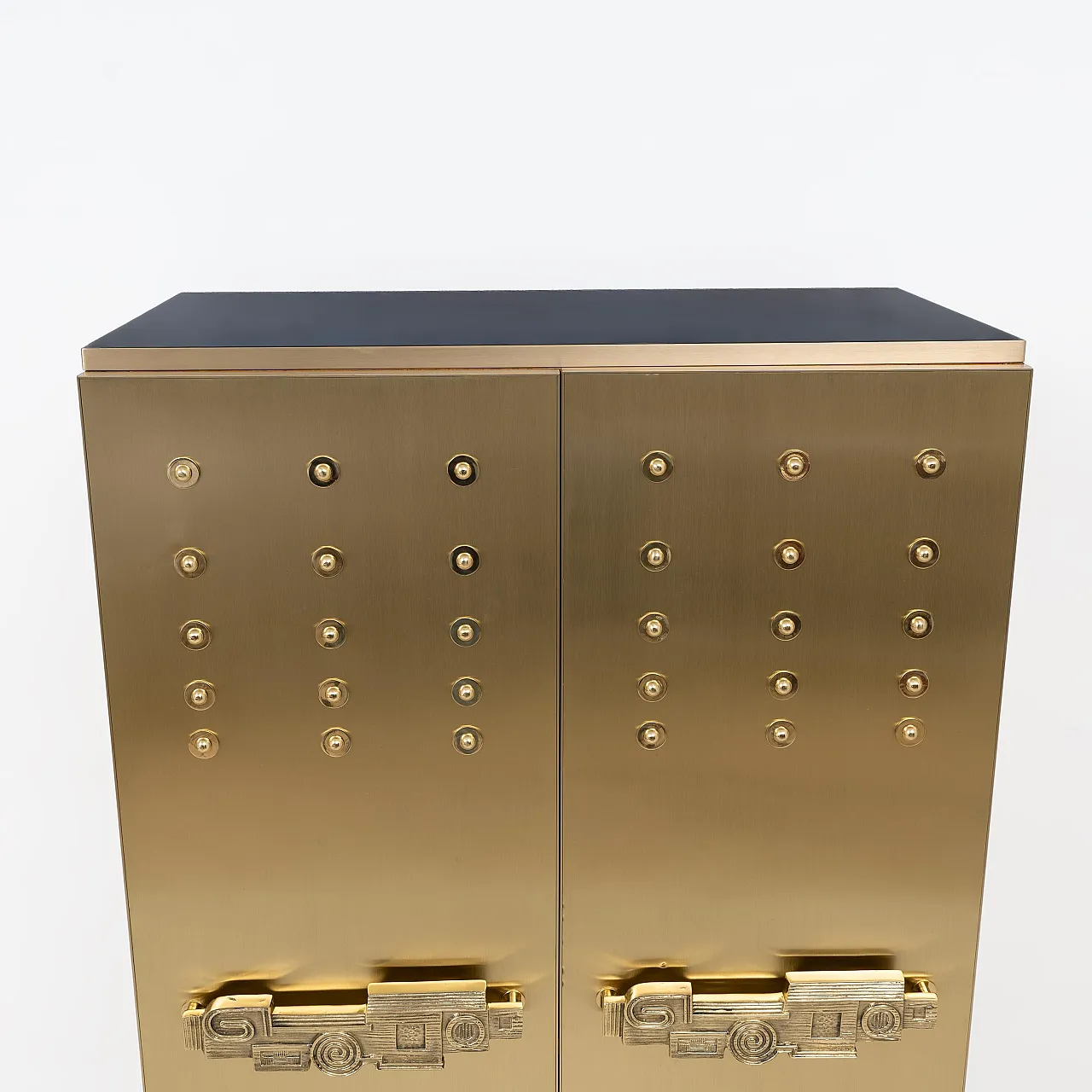 Brass bar cabinet with sculptural cast brass handles, 1980s 3