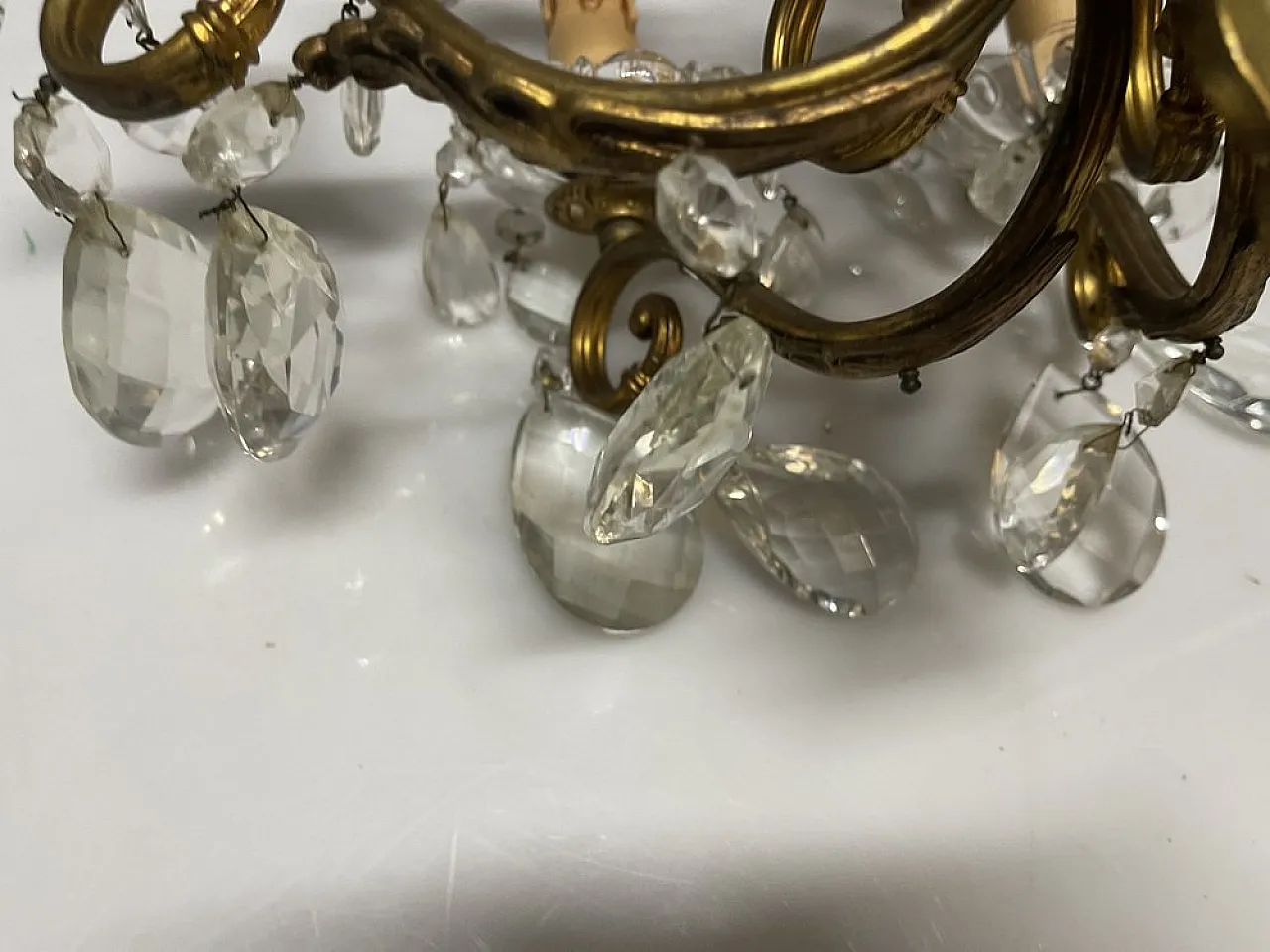 Pair of large bronze and crystal wall sconces, Italy, 1950s 3