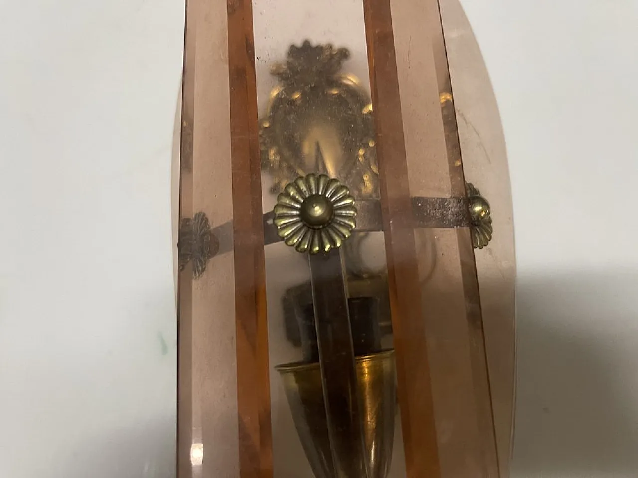 Pair of Italian bronze and pink glass sconce, 1950s 3