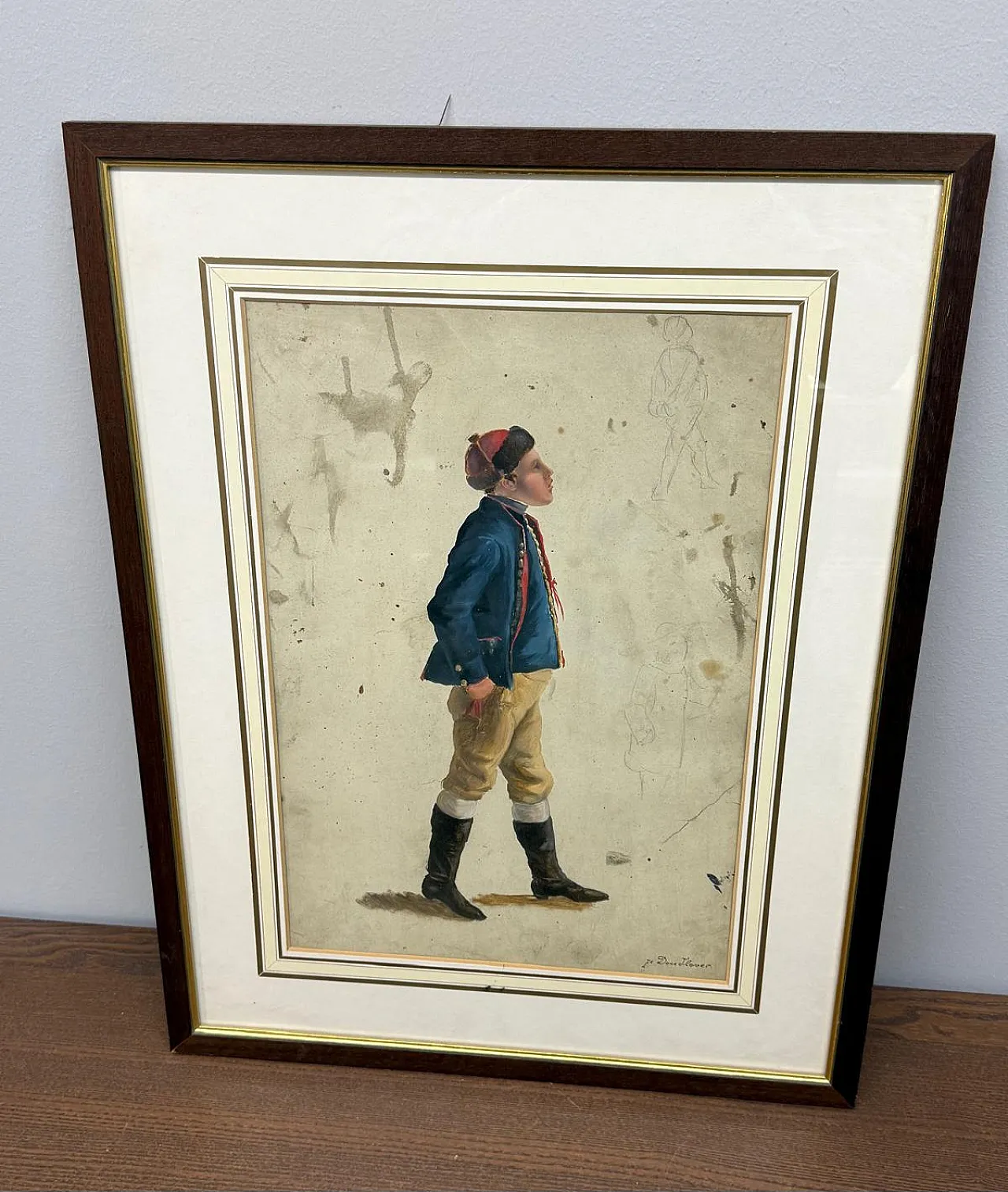 Acquerello francese firmato "Giovane soldato", XIX secolo 2