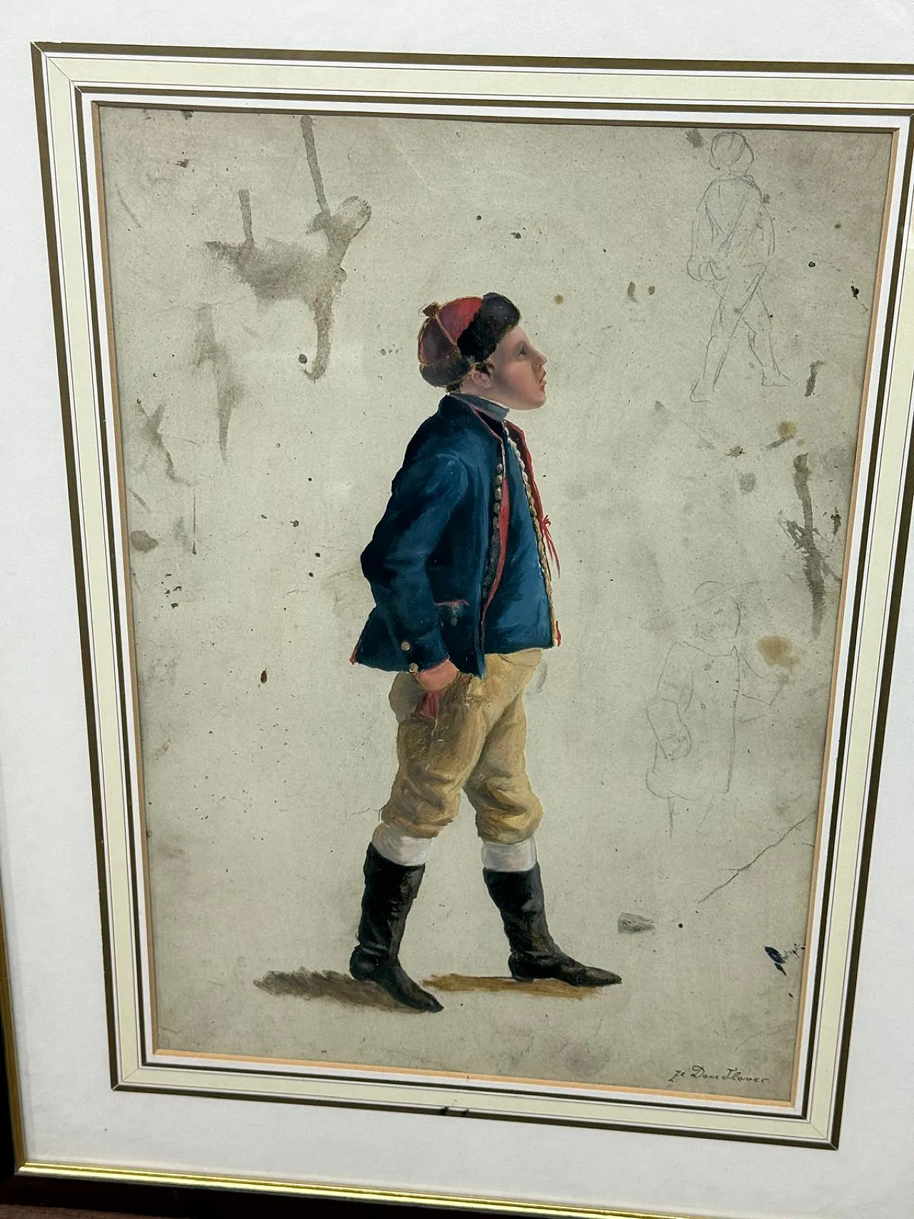 Acquerello francese firmato "Giovane soldato", XIX secolo 3