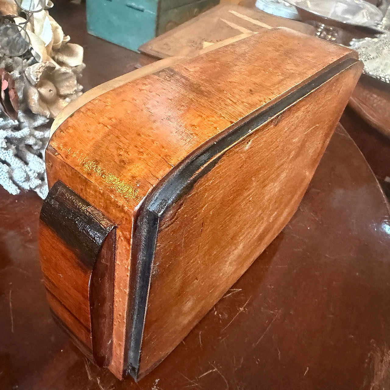 Art Deco wood brass and sterling silver cigarette box, 1930s 2