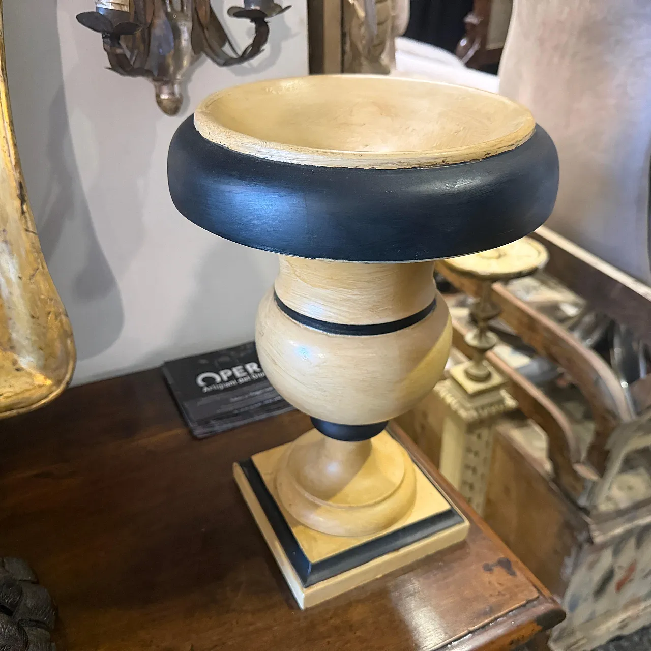 Art Deco black and white lacquered wood candlehloders, 1930s 9