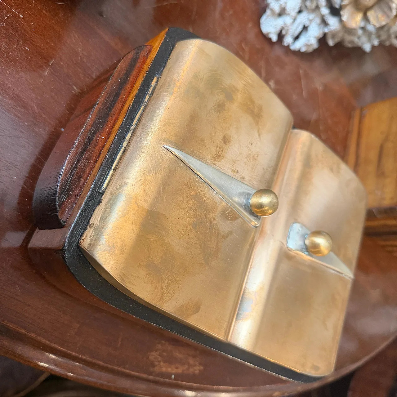Art Deco wood brass and sterling silver cigarette box, 1930s 8