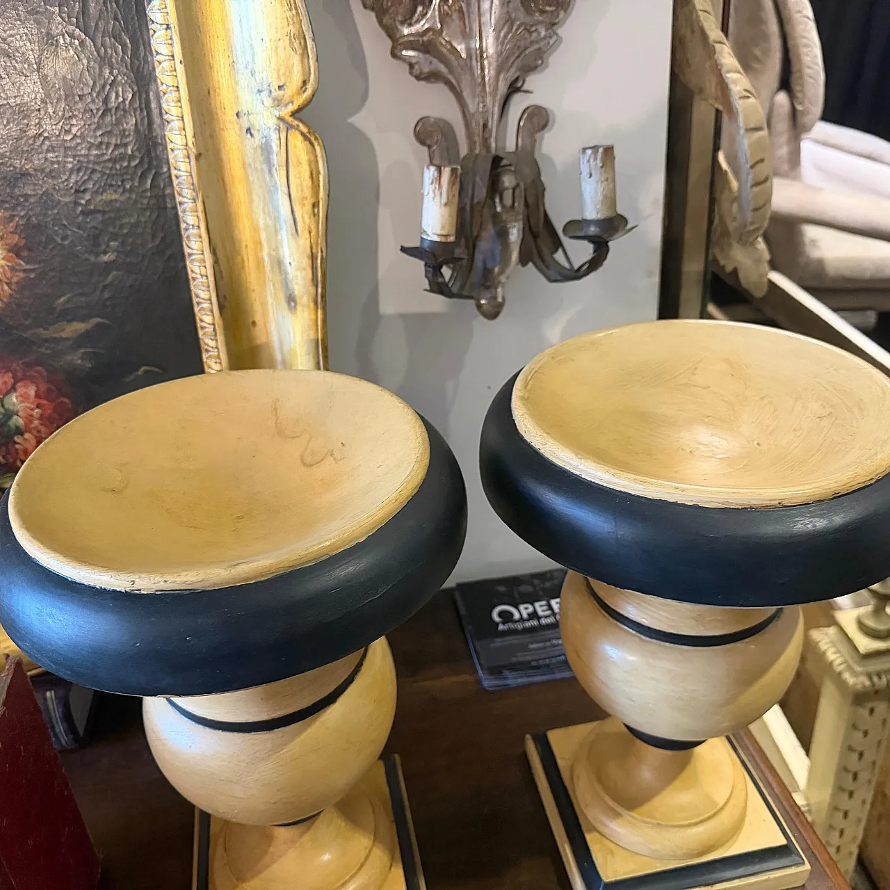Art Deco black and white lacquered wood candlehloders, 1930s 10