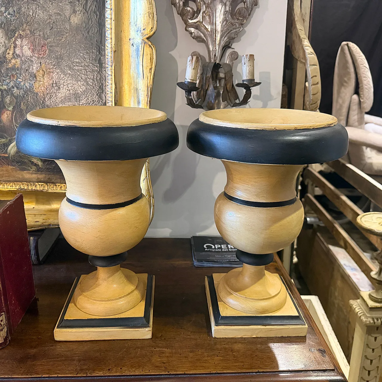 Art Deco black and white lacquered wood candlehloders, 1930s 12