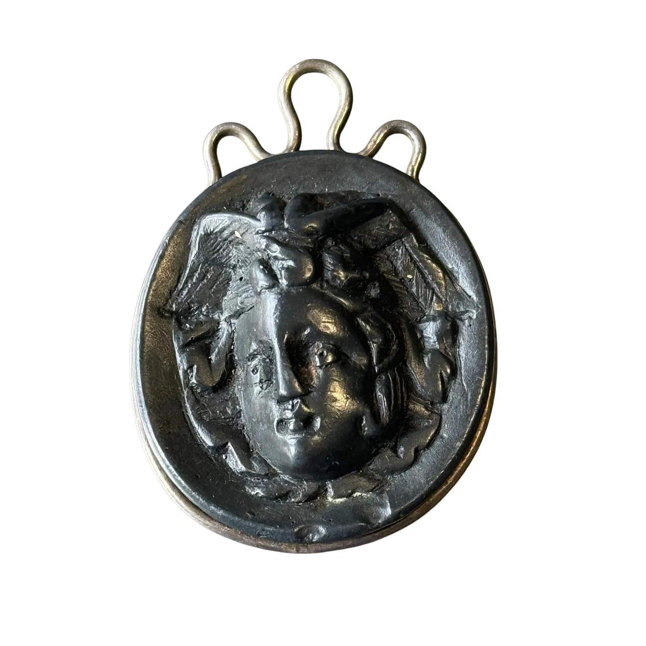 Antico pendente Medusa in argento romano Gorgoneion autentico 1