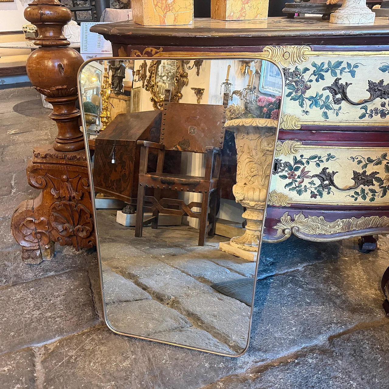 Specchio da parete in ottone Mid-Century Modern di Gio Ponti, anni '50 11