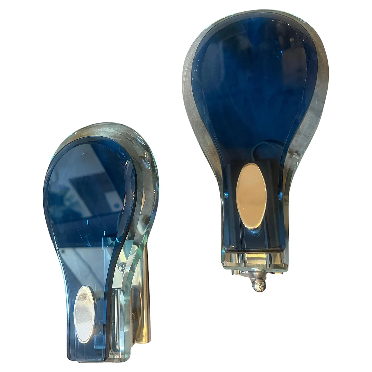 Steel and blue and verde Nilo glass wall sconces by Veca, 1960s 3