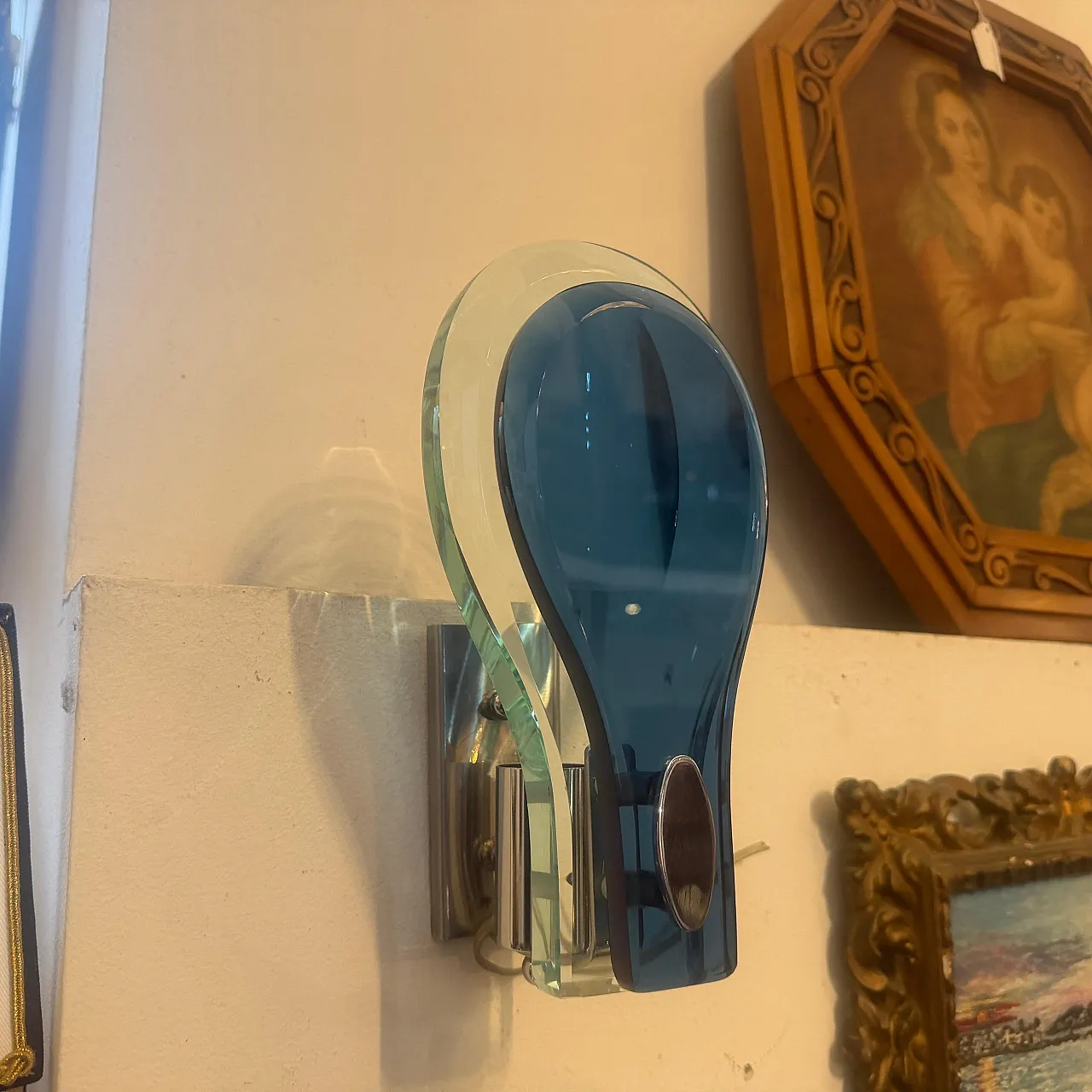 Steel and blue and verde Nilo glass wall sconces by Veca, 1960s 5