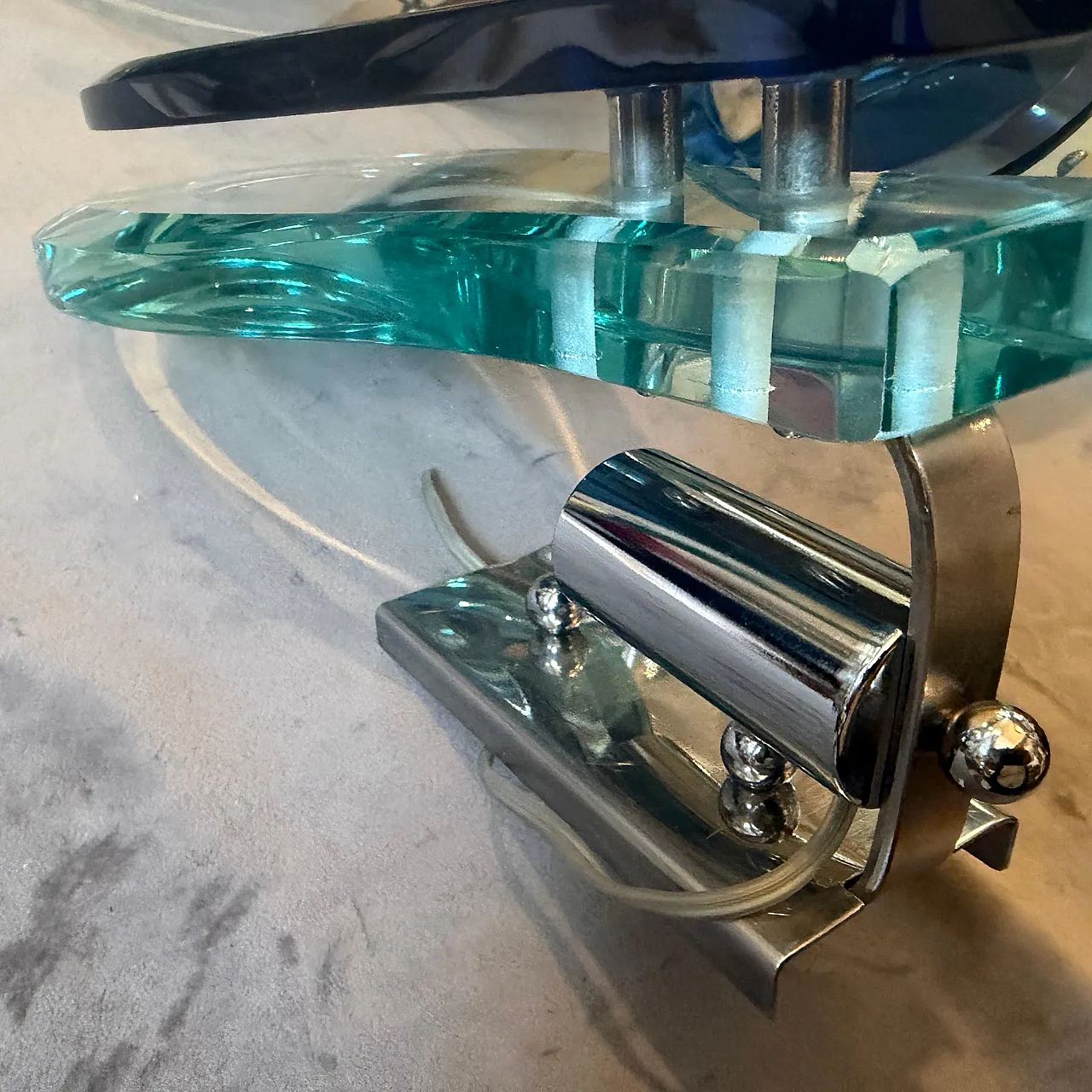 Steel and blue and verde Nilo glass wall sconces by Veca, 1960s 7