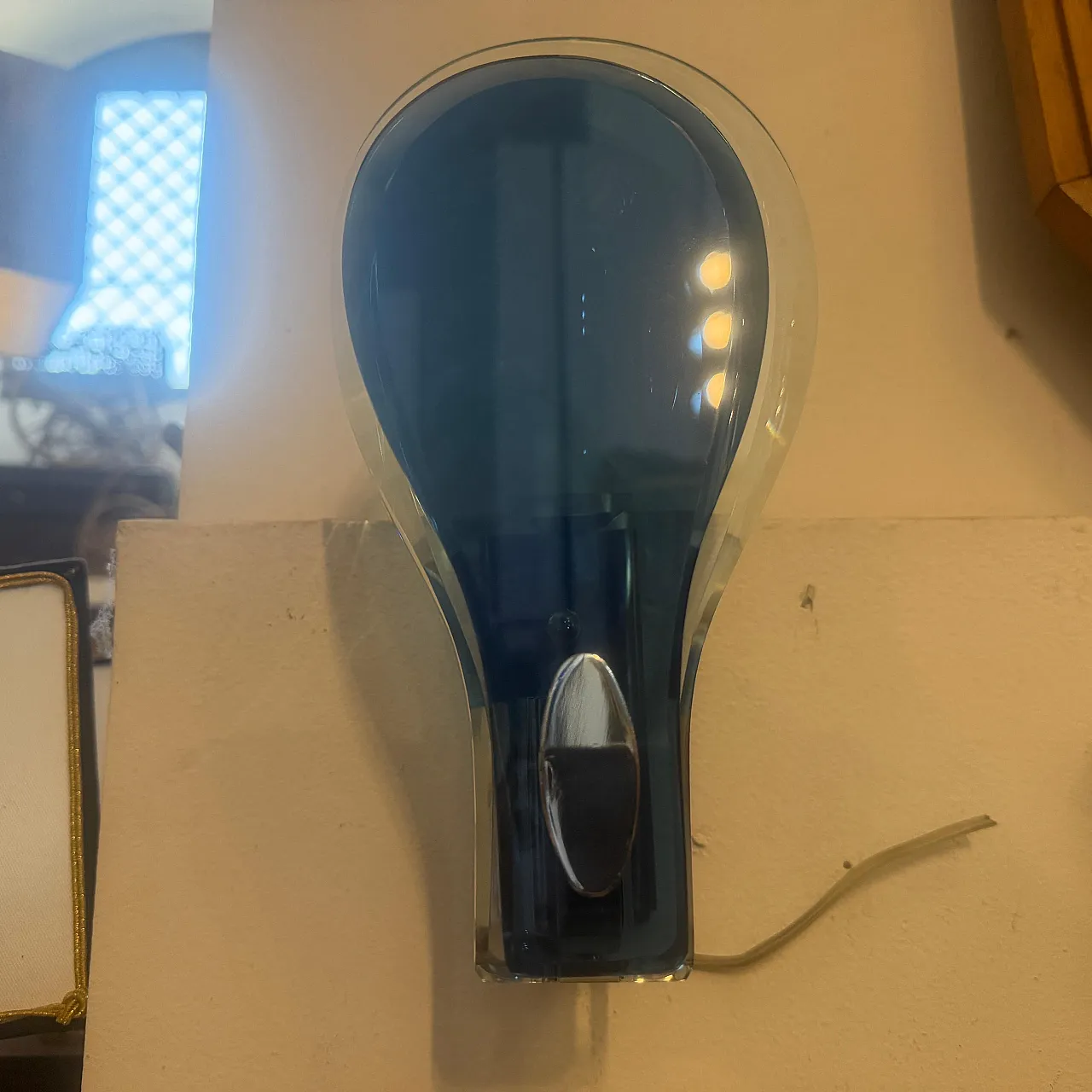 Steel and blue and verde Nilo glass wall sconces by Veca, 1960s 9