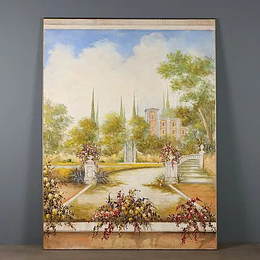 Painted Villa with Garden, mixed media on canvas, 20th century