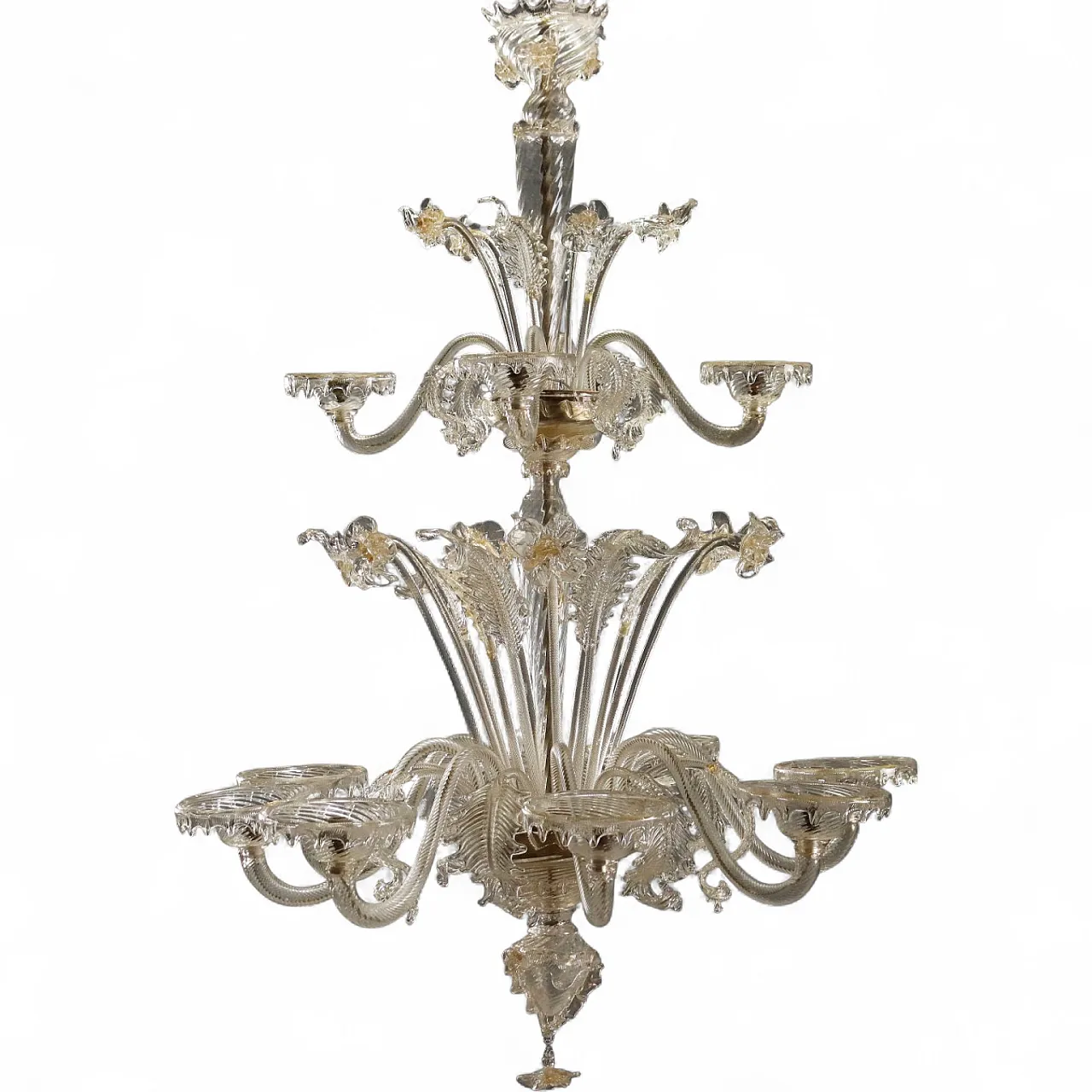 Chandelier in transparent blown glass and gilding, 20th century 11