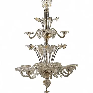 Chandelier in transparent blown glass and gilding, 20th century