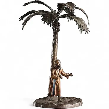 Oriental man with turban painted metal sculpture, 20th century
