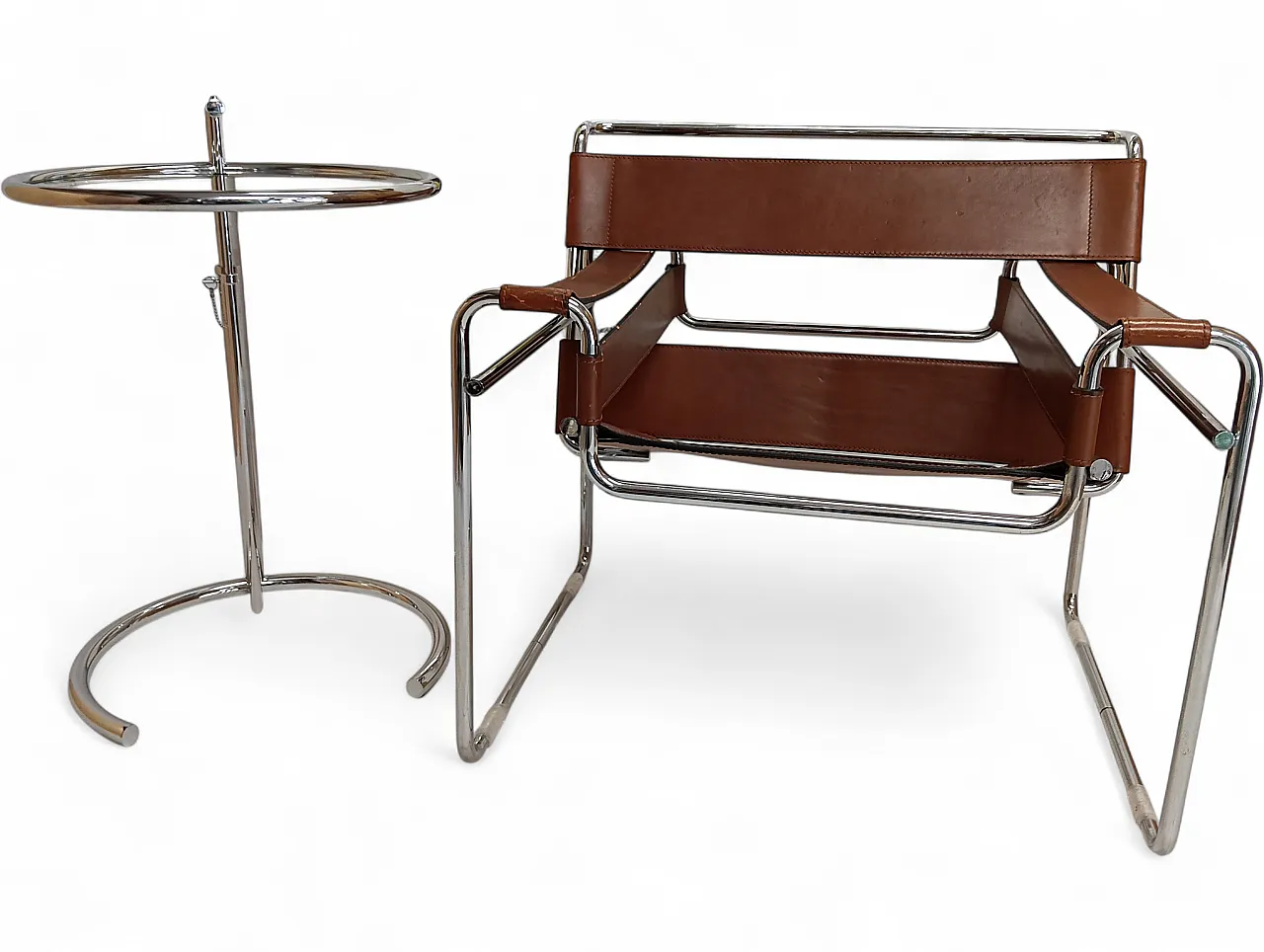Poltrona Wassily 134 e tavolino 409 Eileen Gray di Alivar, anni '90 165
