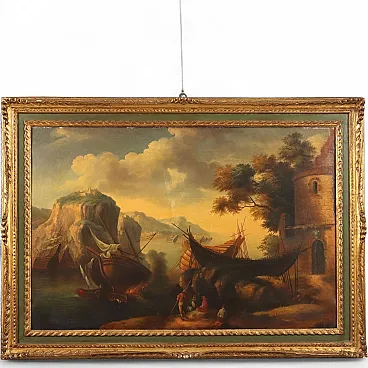 Seascape Painting with Wrecks and Figures, early 20th century