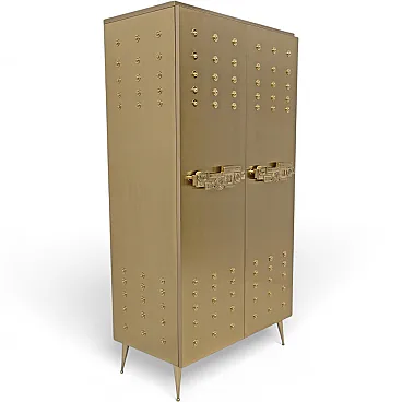 Brass bar cabinet with sculptural cast brass handles, 1980s