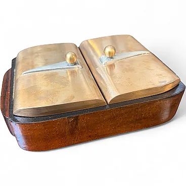 Art Deco wood brass and sterling silver cigarette box, 1930s