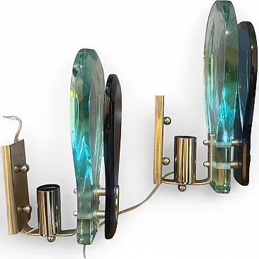 Steel and blue and verde Nilo glass wall sconces by Veca, 1960s