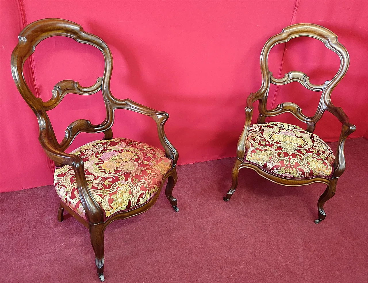 Pair of mahogany armchairs with open backrest, 19th century 1