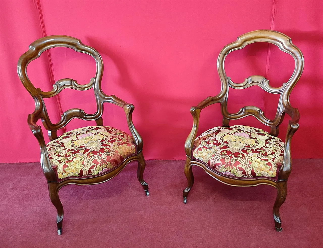 Pair of mahogany armchairs with open backrest, 19th century 10