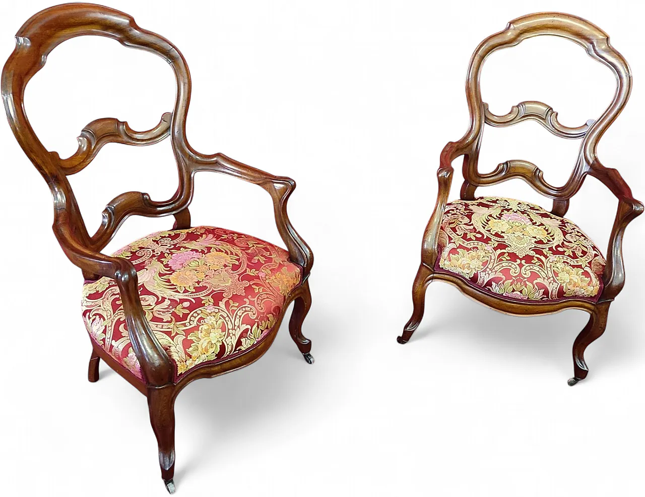 Pair of mahogany armchairs with open backrest, 19th century 11