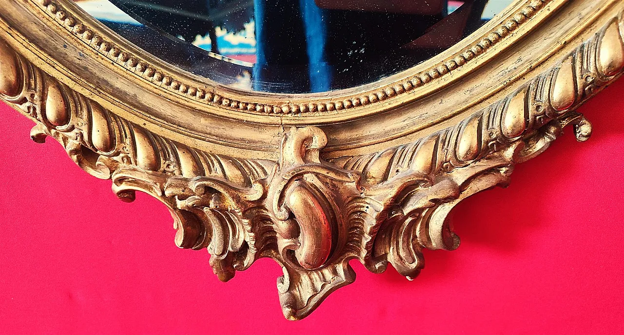 Specchiera ovale in gesso dorato con cimasa, '800 3