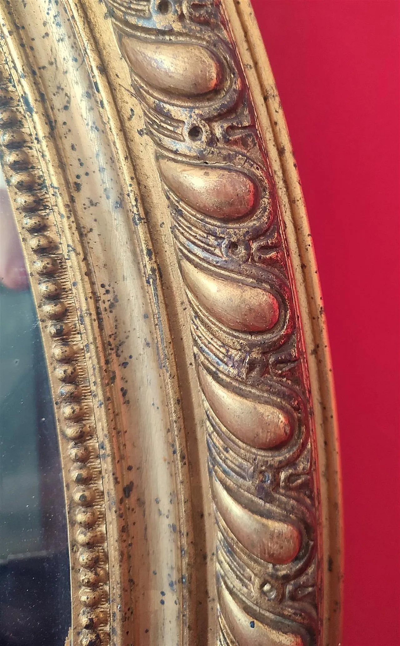 Specchiera ovale in gesso dorato con cimasa, '800 4